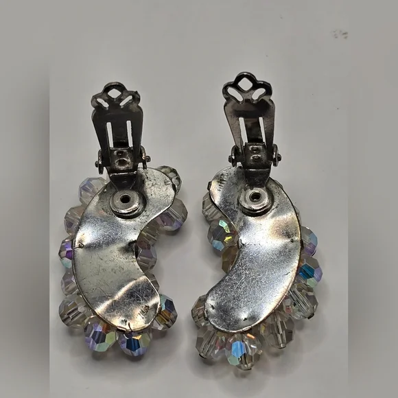 Vintage Faceted AB Coated Beads Cluster Ear Climber Clip On Earrings - Picture 5 of 7